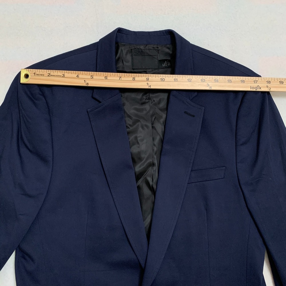 NWT ASOS Men's Navy Blue Slim Fit Blazer Jacket 40 Tall X-Long Cotton Blend - Picture 9 of 16